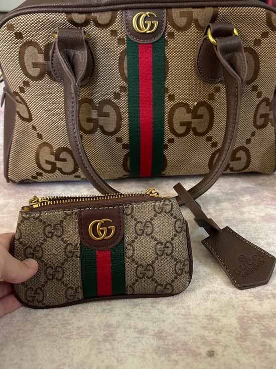 Gucci Handbags - Gucci Brown GG Supreme Tote with Green and Red Web Stripe